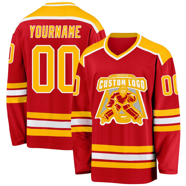 Custom Hockey Jersey - Red Gold-White