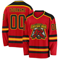 Custom Hockey Jersey - Red Black-Gold