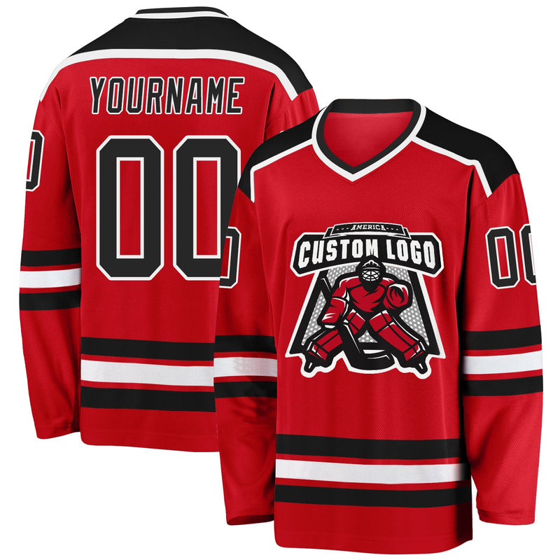 Custom Hockey Jersey - Red Black-White