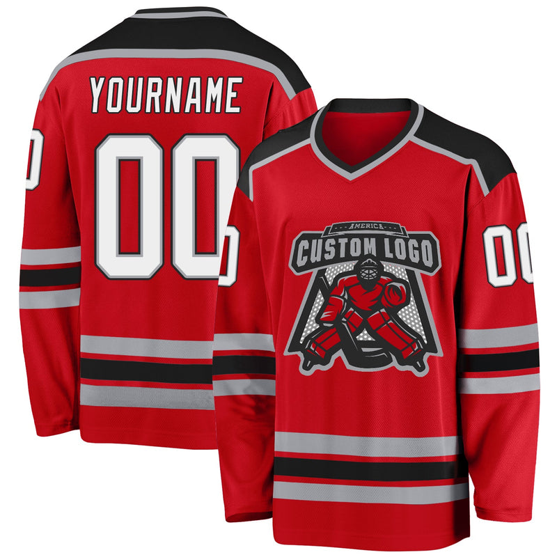 Custom Hockey Jersey - Red White-Black