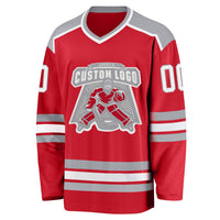 Custom Hockey Jersey - Red White-Gray