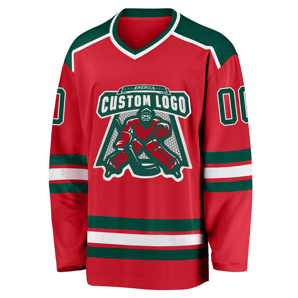 Custom Hockey Jersey - Red Green-White