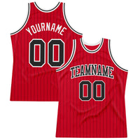 Custom Basketball Jersey - Red Black Pinstripe Black-White Authentic