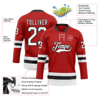 Custom Hockey Jersey - Red White-Black Lace Neck