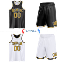 Custom Basketball Jersey - Reversible Black Old Gold-White Double Side Sublimation Set