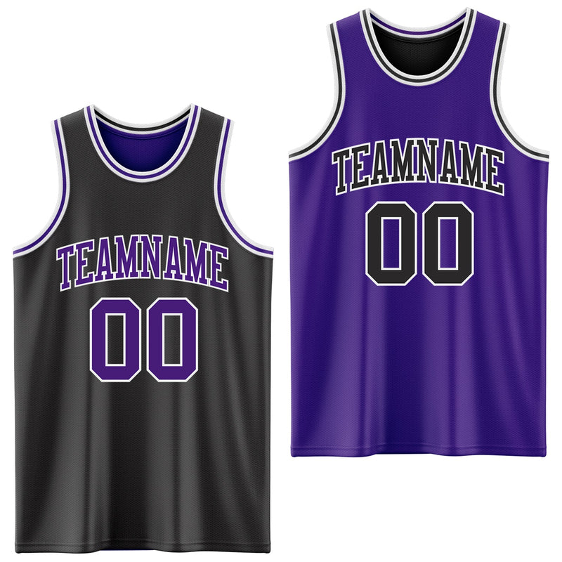 Custom Basketball Jersey - Reversible Black Purple-White Double Side Sublimation Set