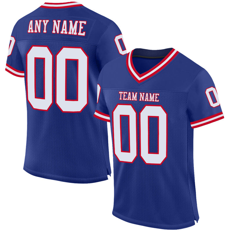 Custom Football Jersey - Royal White-Red Mesh Authentic Throwback