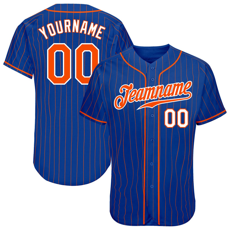 Custom Baseball Jersey - Royal Orange Pinstripe Orange-White Authentic