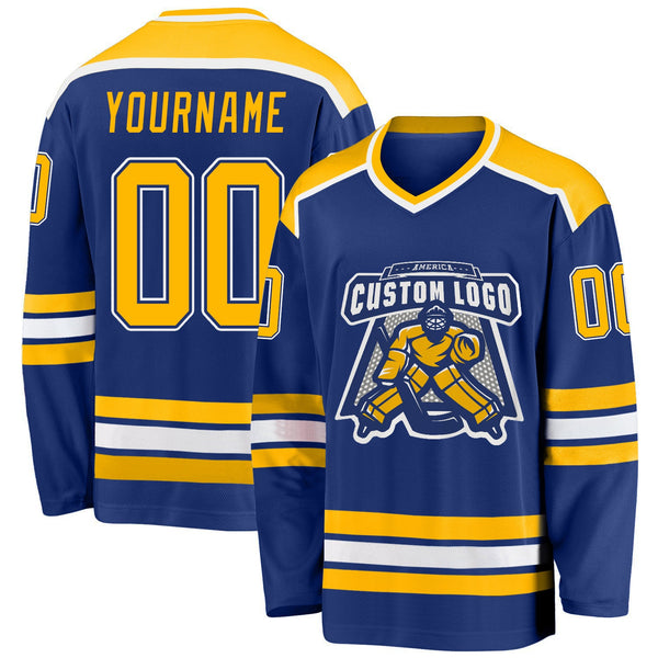 Custom Hockey Jersey - Royal Gold-White
