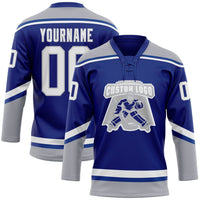 Custom Hockey Jersey - Royal White-Gray Lace Neck