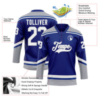 Custom Hockey Jersey - Royal White-Gray Lace Neck