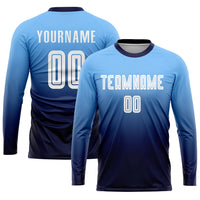 Custom Soccer Jersey - Light Blue White-Navy Sublimation Fade Fashion Uniform