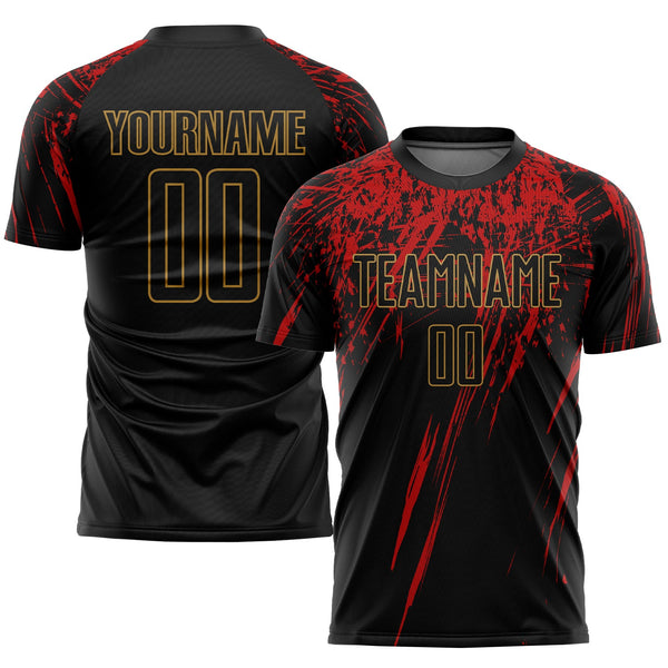 Custom Soccer Jersey - Black Black Old Gold-Red Sublimation Uniform