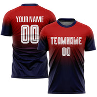 Custom Soccer Jersey - Red White-Navy Sublimation Fade Fashion Uniform