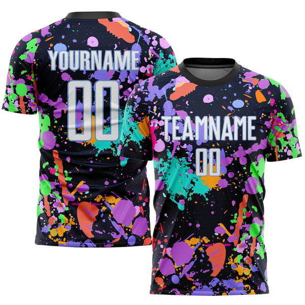 Custom Soccer Jersey - Graffiti Pattern White-Light Blue Sublimation Uniform