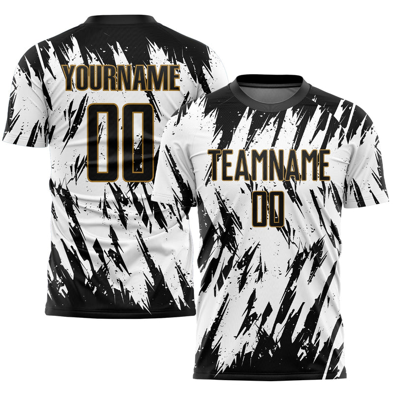 Custom Soccer Jersey - White Black-Old Gold Sublimation Uniform