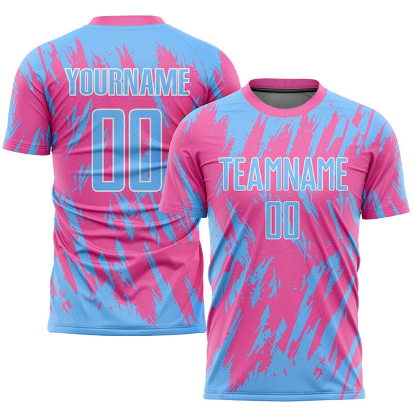 Custom Soccer Jersey - Pink Light Blue-White Sublimation Uniform