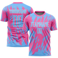 Custom Soccer Jersey - Pink Light Blue-White Sublimation Uniform