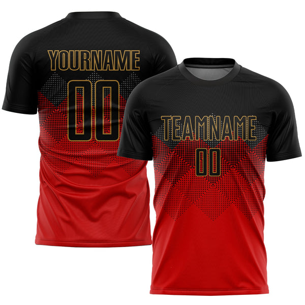 Custom Soccer Jersey - Red Black-Old Gold Sublimation Uniform