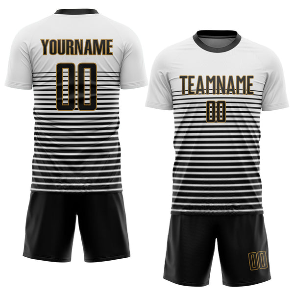 Custom Soccer Jersey - White Black-Old Gold Sublimation Uniform