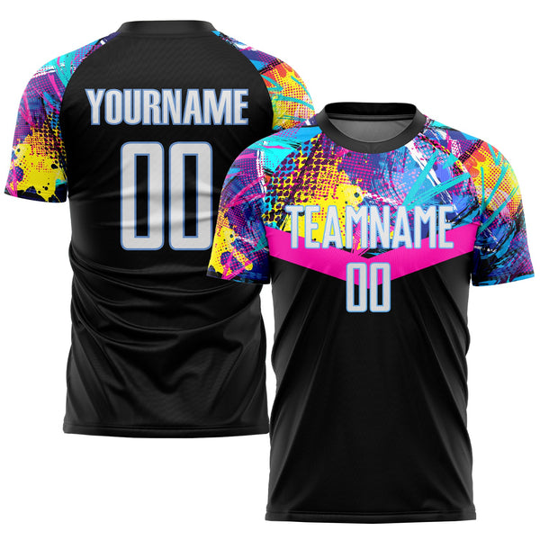 Custom Soccer Jersey - Black White-Light Blue Sublimation Uniform