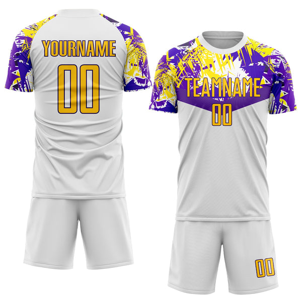 Custom Soccer Jersey - White Gold-Purple Sublimation Uniform