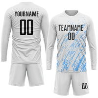 Custom Soccer Jersey - White Black-Light Blue Sublimation Uniform