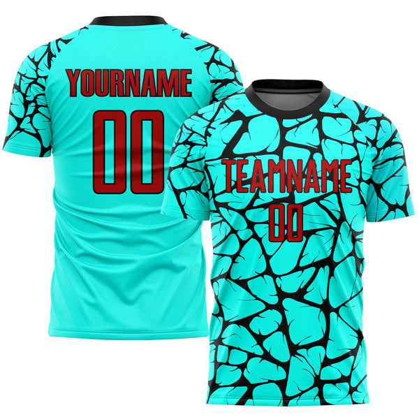 Custom Soccer Jersey - Aqua Red-Black Sublimation Uniform