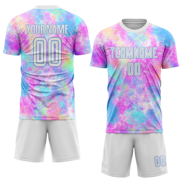 Custom Soccer Jersey - Tie Dye White-Light Blue Sublimation Uniform