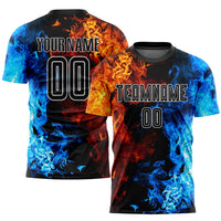 Custom Soccer Jersey - Figure Black-White Flame Sublimation Uniform