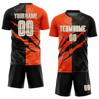 Custom Soccer Jersey - Graffiti Pattern White Black Orange-Old Gold Scratch Sublimation Uniform