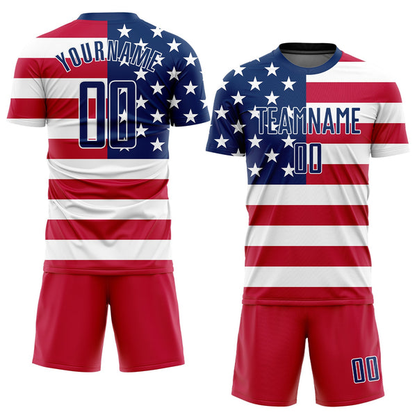 Custom Soccer Jersey - Red Royal-White Sublimation American Flag Uniform