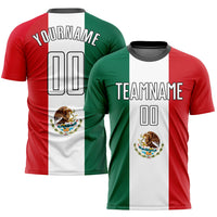 Custom Soccer Jersey - Kelly Green White Red-Black Sublimation Mexican Flag Uniform