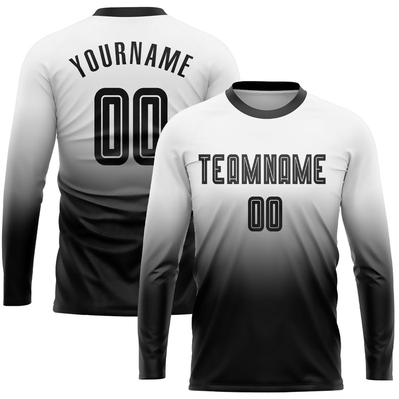 Custom Soccer Jersey - White Black Sublimation Long Sleeve Fade Fashion Uniform