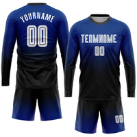 Custom Soccer Jersey - Royal White-Black Sublimation Long Sleeve Fade Fashion Uniform