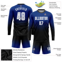 Custom Soccer Jersey - Royal White-Black Sublimation Long Sleeve Fade Fashion Uniform