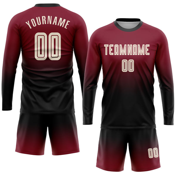 Custom Soccer Jersey - Crimson Cream-Black Sublimation Long Sleeve Fade Fashion Uniform