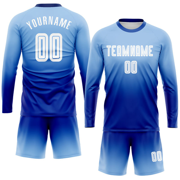 Custom Soccer Jersey - Light Blue White-Royal Sublimation Long Sleeve Fade Fashion Uniform