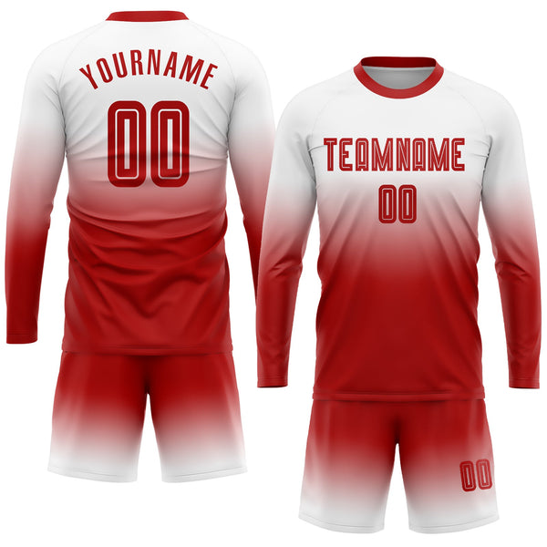 Custom Soccer Jersey - White Red Sublimation Long Sleeve Fade Fashion Uniform