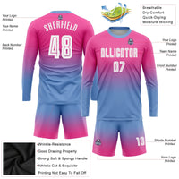 Custom Soccer Jersey - Pink White-Light Blue Sublimation Long Sleeve Fade Fashion Uniform