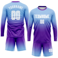 Custom Soccer Jersey - Light Blue White-Purple Sublimation Long Sleeve Fade Fashion Uniform