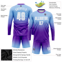 Custom Soccer Jersey - Light Blue White-Purple Sublimation Long Sleeve Fade Fashion Uniform