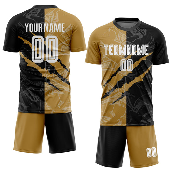 Custom Soccer Jersey - Graffiti Pattern White Black-Old Gold Scratch Sublimation Uniform