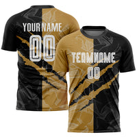 Custom Soccer Jersey - Graffiti Pattern White Black-Old Gold Scratch Sublimation Uniform