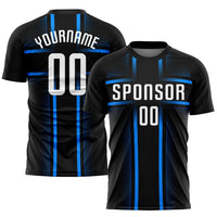 Custom Soccer Jersey - Black White-Light Blue Sublimation Uniform