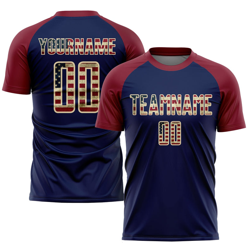 Custom Soccer Jersey - Crimson Vintage USA Flag Navy-Cream Sublimation Uniform