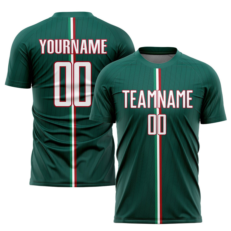 Custom Soccer Jersey - Green White-Red Sublimation Mexico Uniform