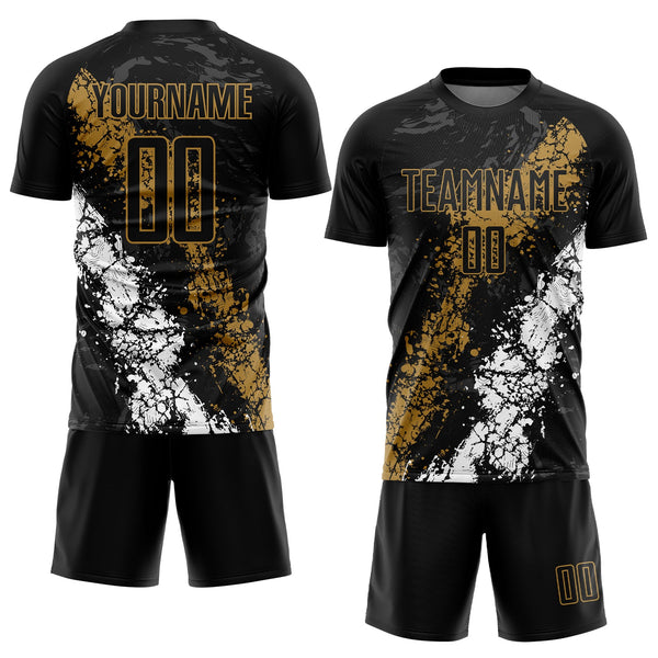 Custom Soccer Jersey - Black Old Gold-White Sublimation Uniform