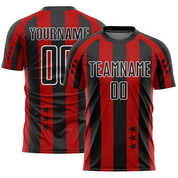 Custom Soccer Jersey - Red Black-White Stars And Stripes Sublimation Uniform