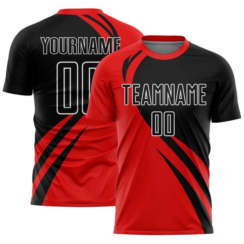Custom Soccer Jersey - Red Black-White Curve Lines Sublimation Uniform